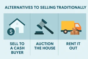 Comparison of handshake vs. open house, showing selling options for inherited homes.