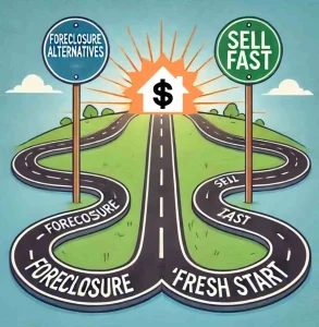 Roadmap showing two paths—foreclosure vs fresh start—highlighting cash buyer solutions in El Paso by We Buy Casa