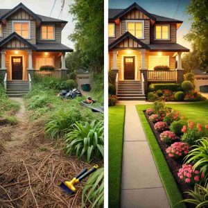 Front yard makeover showing before-and-after home updates in El Paso